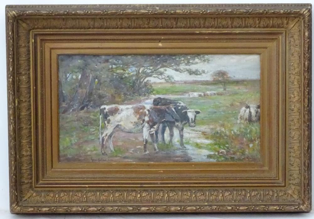 John Carlaw comparable auction result: john carlaw 1850 1934 rsw oil on board cattle near a river signed low