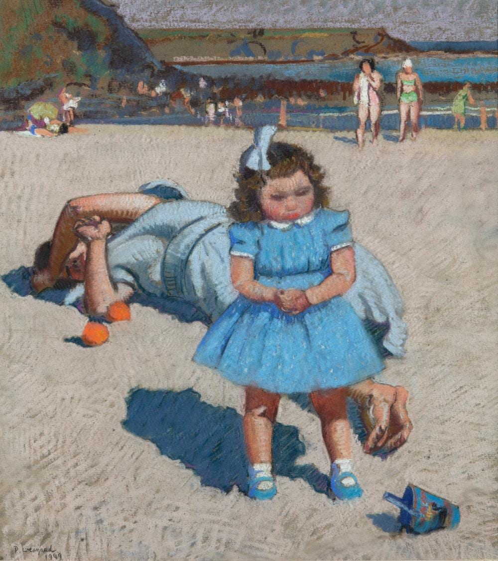 Patrick Leonard comparable auction result: patrick leonard 1918 2005 the blue dresspastel on board 55 x 49cm 21 x 19 signed and dated 1949