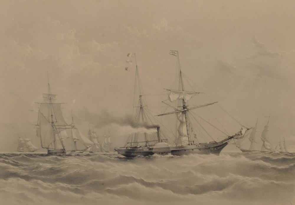 Thomas Goldsworthy Dutton comparable auction result: thomas goldsworthy dutton 1819 1891 british h m steam frigate firebrand lithograph in a satinwood frame overall 12 x 15 5
