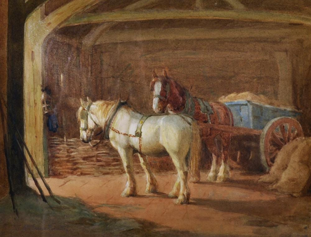 William Evans Linton comparable auction result: william evans linton 1878 c 1956 british shire horses in a barn interior watercolour signed in pencil 10 5 x 13 75