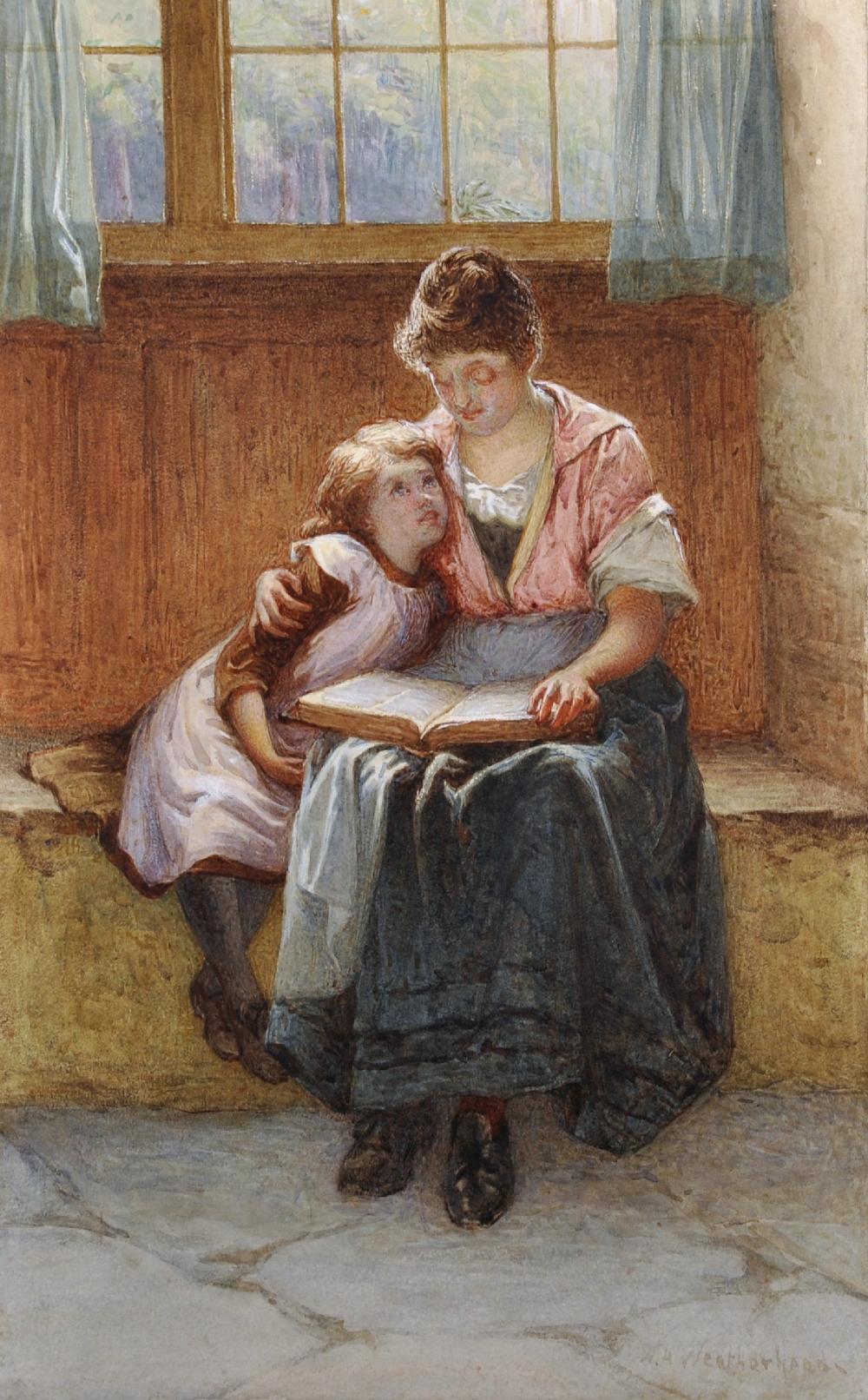 William Harris Weatherhead comparable auction result: william harris weatherhead 1843 1903 british a reading lesson with a mother and child watercolour signed unframed 17 x 10 5