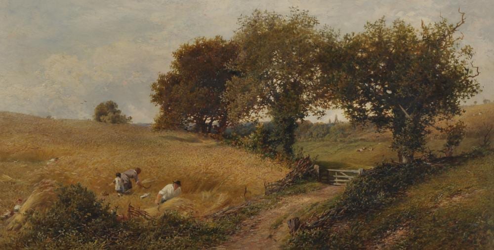 William (1824) Gosling comparable auction result: william gosling 1824 1883 british figures harvesting in a field oil on canvas signed and signed on the reverse 13 x 24