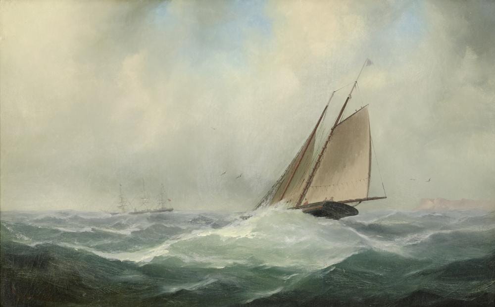 Gideon Jacques Denny comparable auction result: gideon jacques denny 1830 1886 san francisco pilot schooner 9 lady mine 20 x 36in