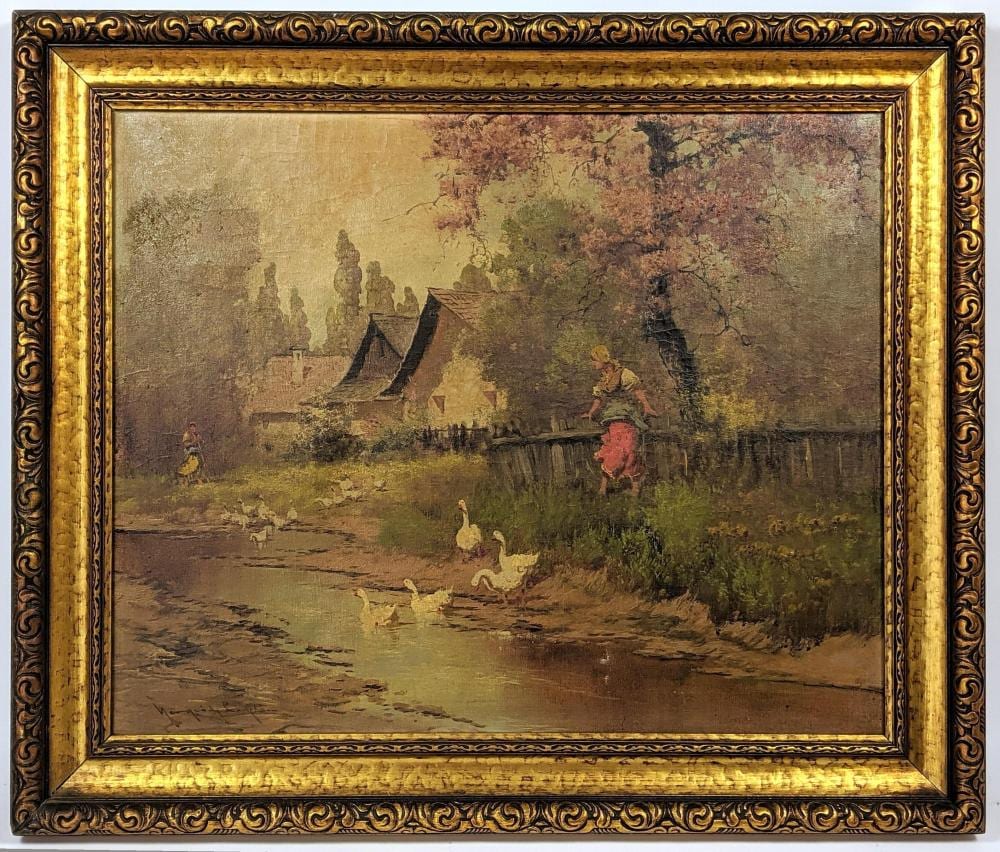 Neogrady Laszlo comparable auction result: neogrady laszlo painting on canvas of woman with ducks