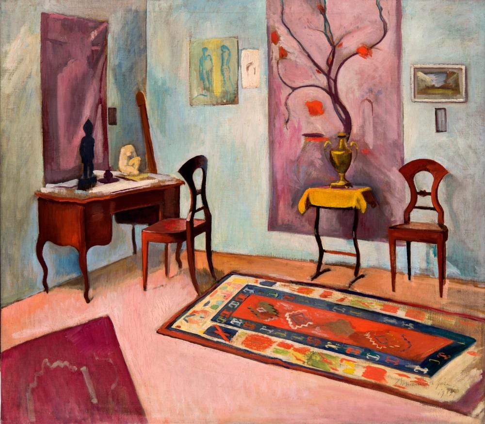 Géza Bornemisza: Enterior with african statue, Budapest, 1914 comparable sale