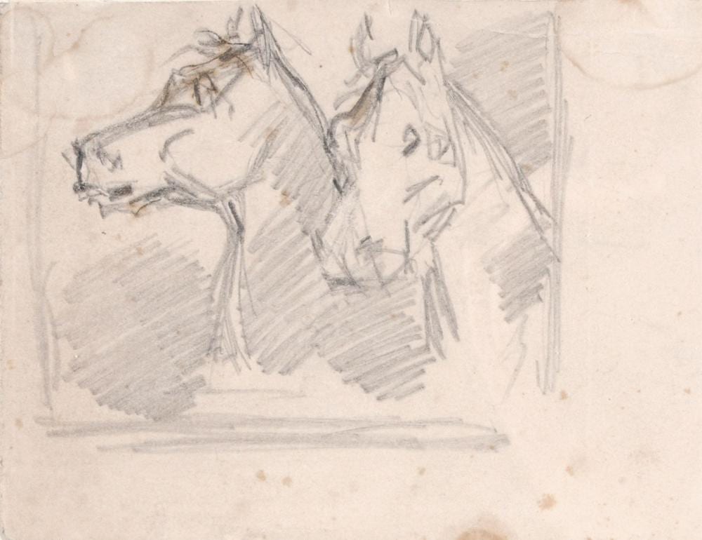 Ferdinand von Rayski comparable auction result: ferdinand von rayski zwei pferdekoepfe um 1863