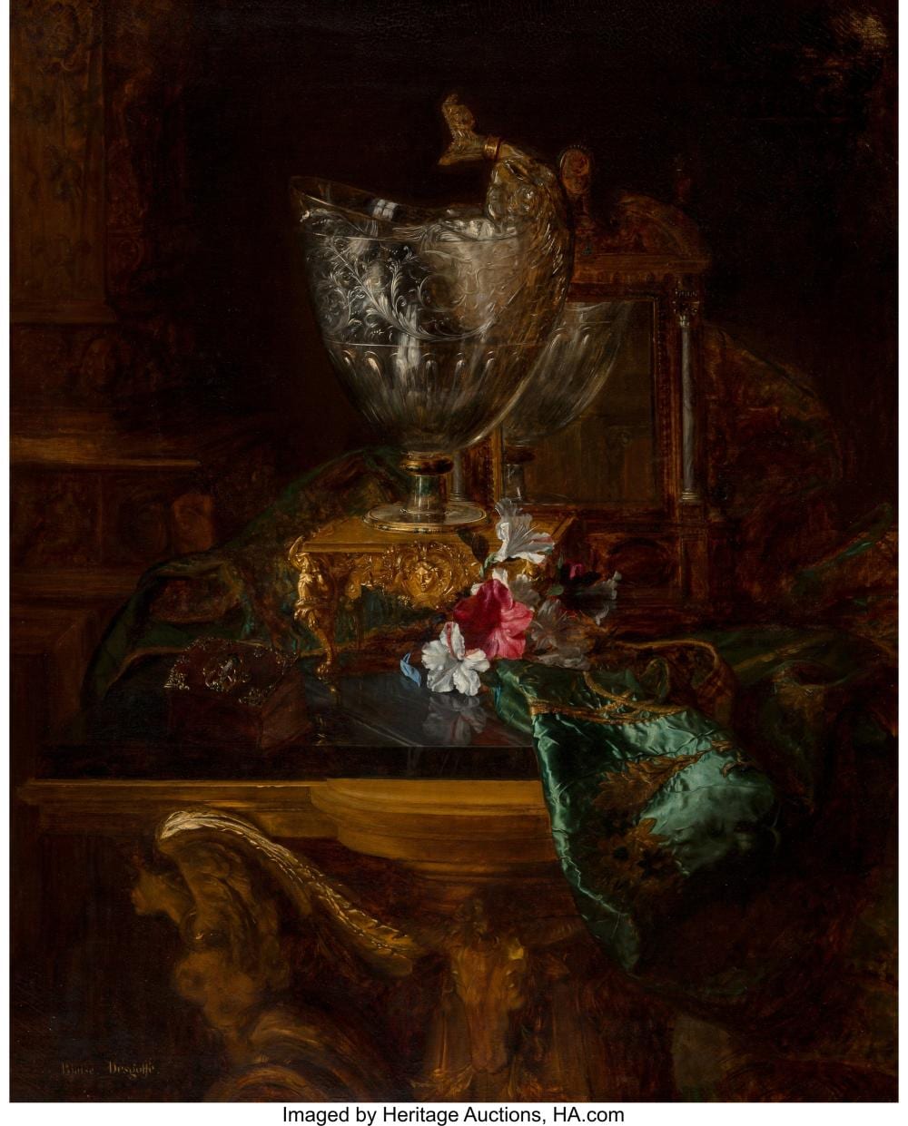 Blaise-Alexandre Desgoffe comparable auction result: blaise alexandre desgoffe french 1830 1901 a nautilus cup on a carved stand w