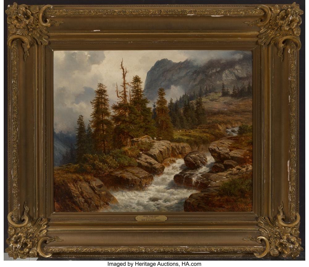 Georg Engelhardt comparable auction result: georg engelhardt german 1823 1883 goats by an alpine stream oil on canvas 27