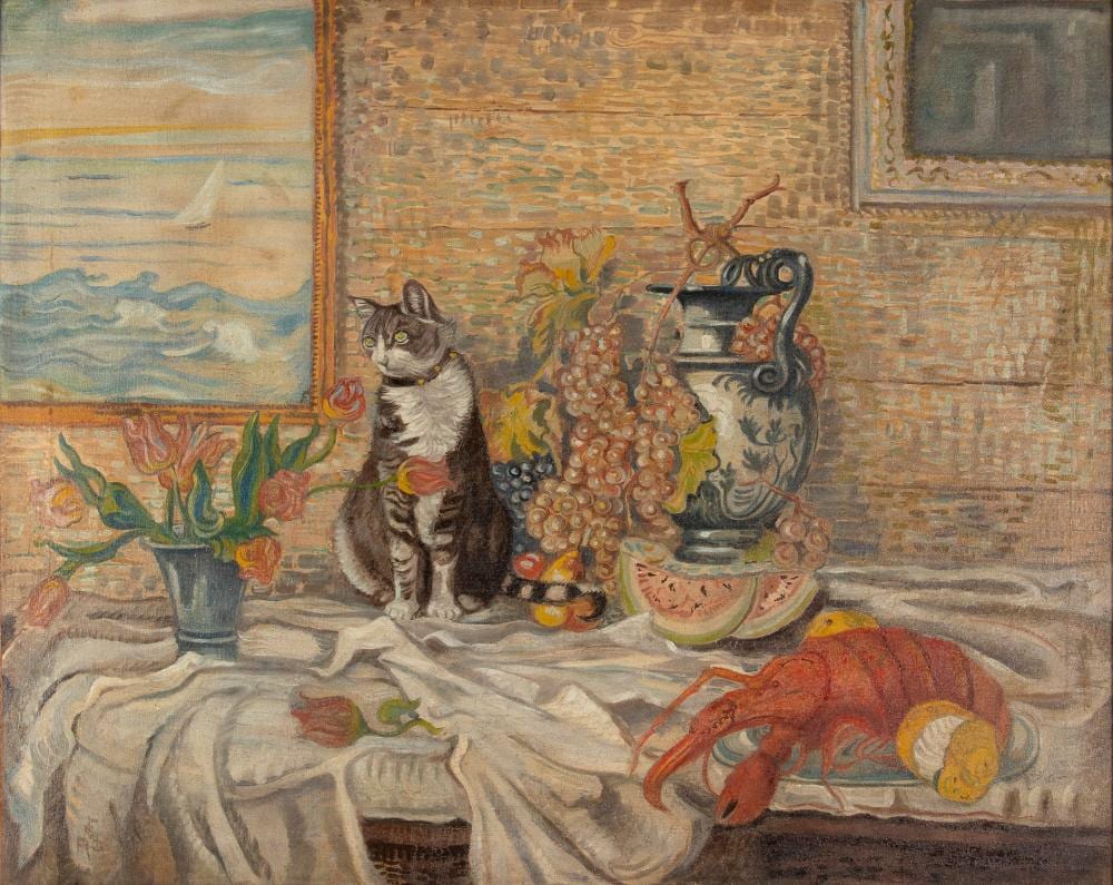 Raoul DalMolin Ferenzona comparable auction result: still life with cat and lobster