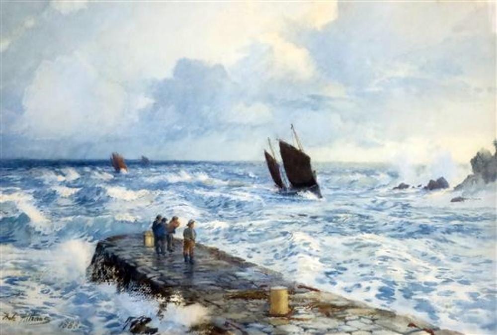 Fritz B. Althaus comparable auction result: fritz b althaus 1863 1962 luffers running for shelter cornish coast 17 5 x 26in