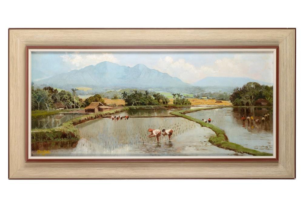Surjosoebroto Abdullah comparable auction result: soerjosoebroto abdullah 1879 1941 padi planting signed l l canvas 40 x 90 cm