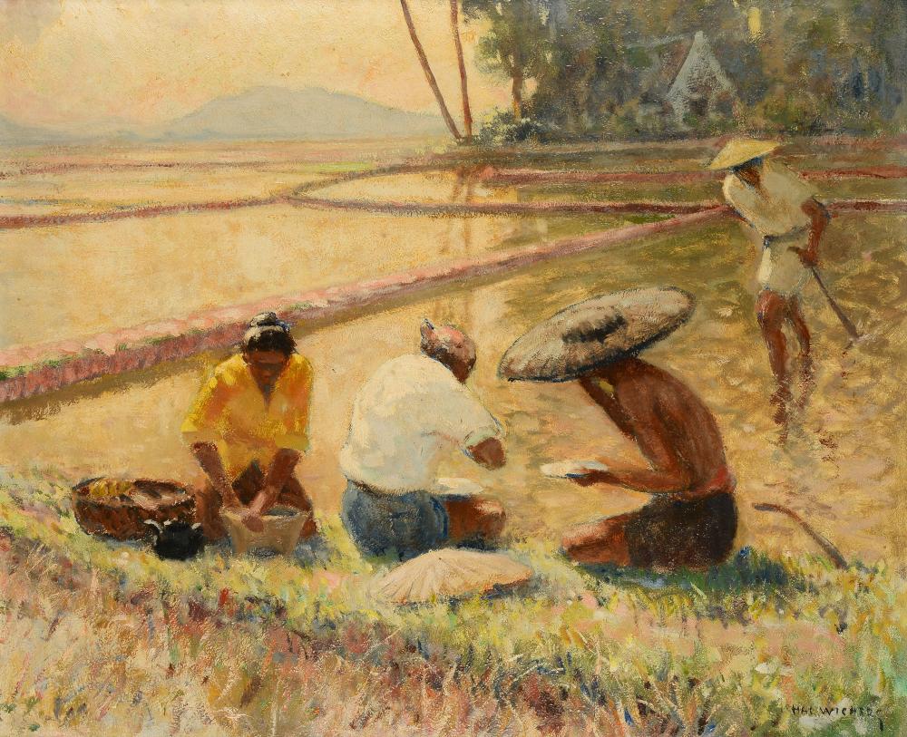 Hendrik Arend Ludolf Wichers comparable auction result: hal wichers 1893 1968 workers reposing in the rice field signed l r board 50 x 60