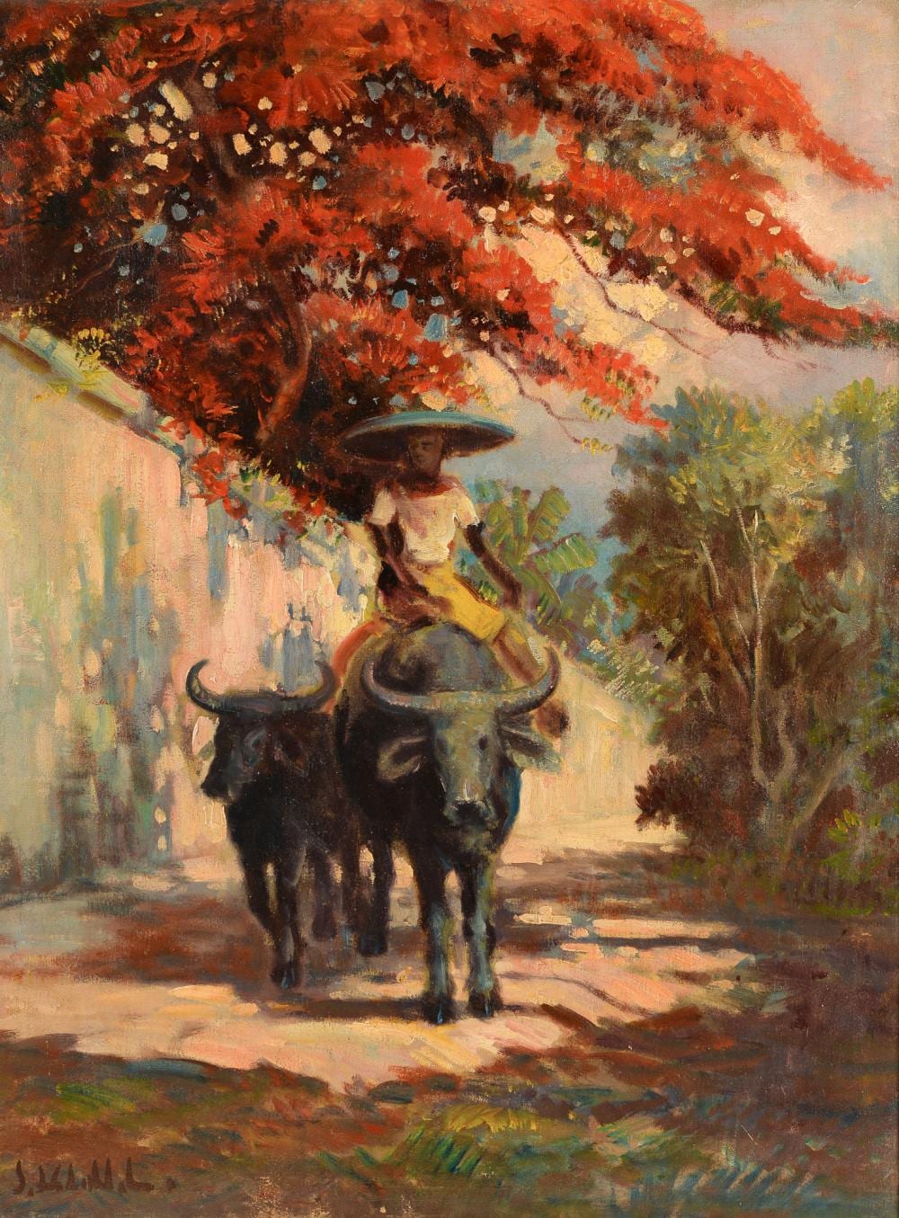 Surjosoebroto Abdullah comparable auction result: soerjosoebroto abdullah 1879 1941 boy riding a buffalo signed l l canvas 100 x 75