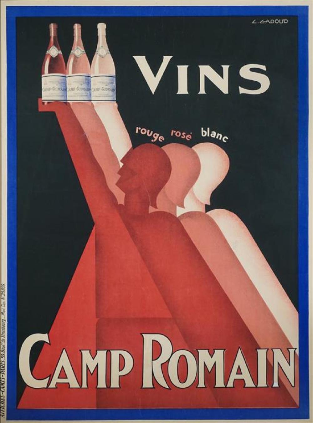 claude gadoud french 1905 1991 vins camp romain lithographic poster in color · Weschler's · 2019-12-10 C. Gadoud comparable auction result: claude gadoud french 1905 1991 vins camp romain lithographic poster in color