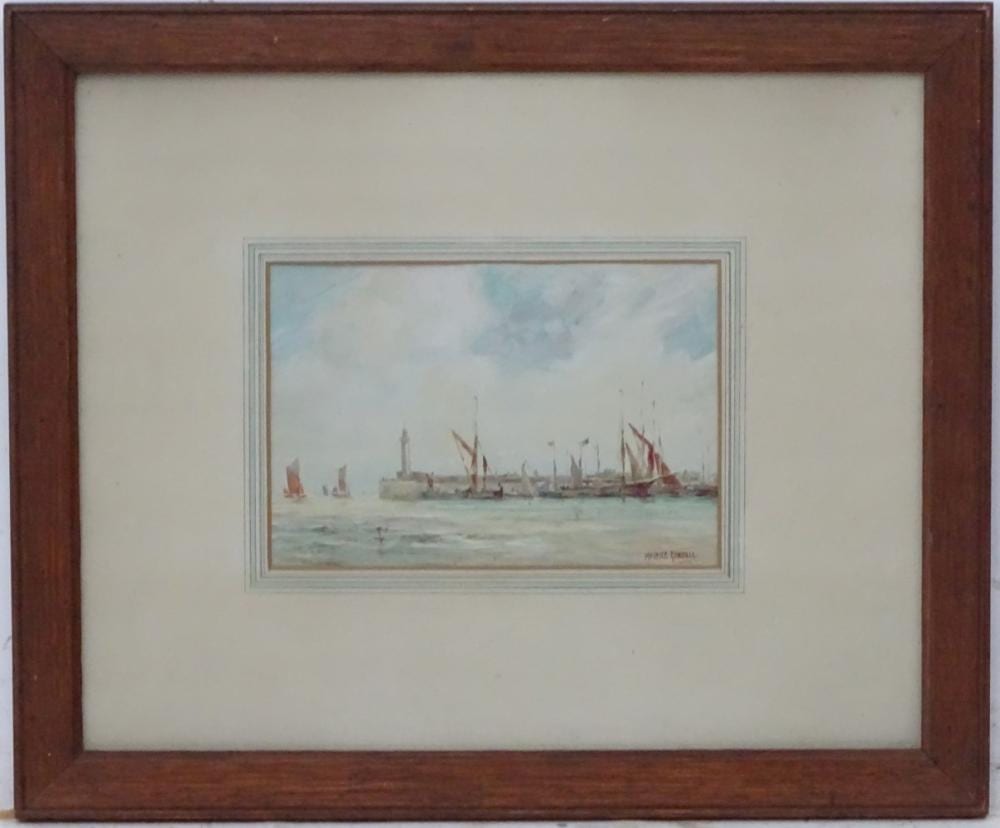 Maurice Randall comparable auction result: maurice randall 1865 1950 oil on card shipping at dover harbour boats moored against the jetty signed lower right 6 1 2 x 9 3 8