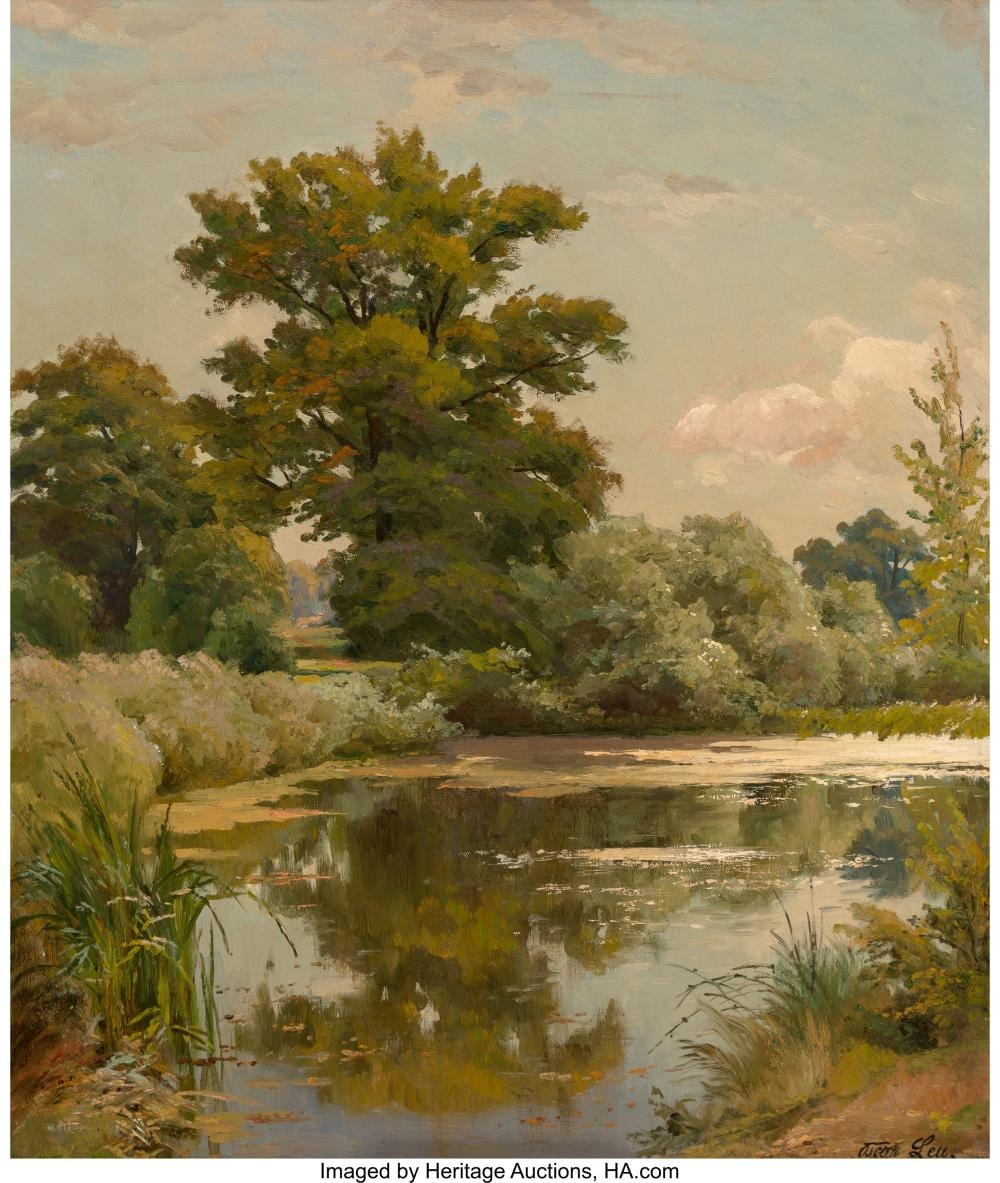 Oskar Leu comparable auction result: oscar leu german 1864 1942 the pond oil on canvas 24 x 20 inches 61 0 x 50 8