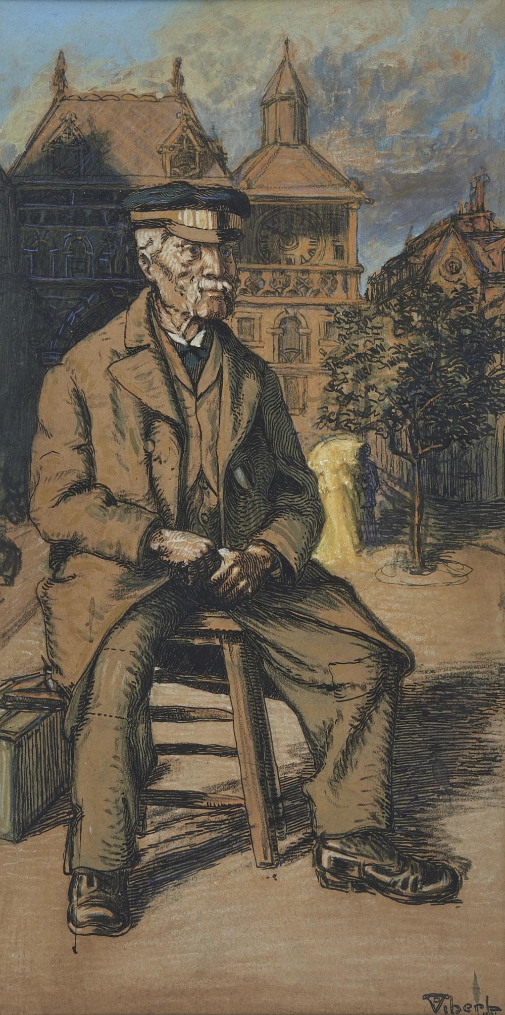 Pierre Eugène Vibert comparable auction result: pierre eug ne vibert 1875 1937 portrait de vieillard crayon gras et gouache sur papier sign et dat 1901 56x29 cm