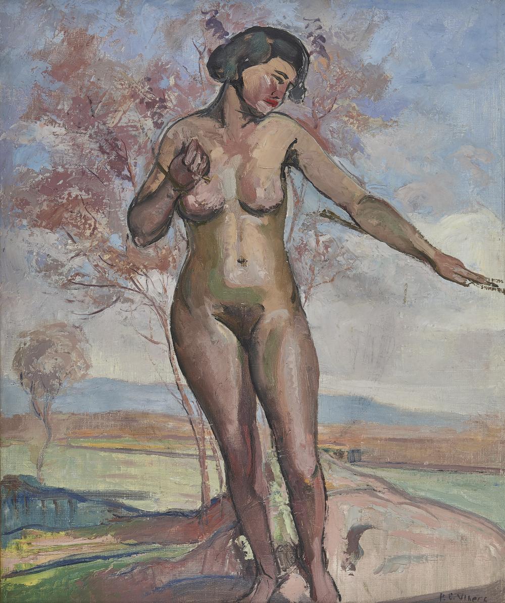 Pierre Eugène Vibert comparable auction result: pierre eug ne vibert 1875 1937 etude de nu debout dans un paysage huile sur toile sign e 65x54 cm