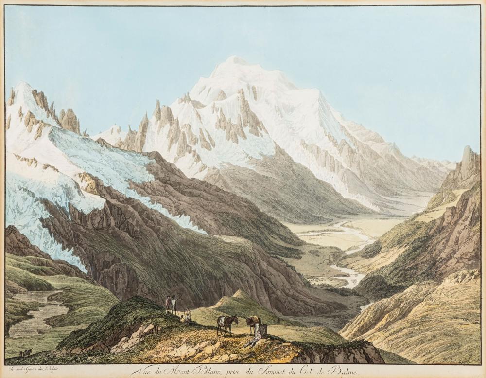 Jean Antoine Linck comparable auction result: jean antoine linck 1766 1843 vue du mont blanc prise du sommet du col de balme gravure r hauss e l aquarelle 38 5x48 5 cm