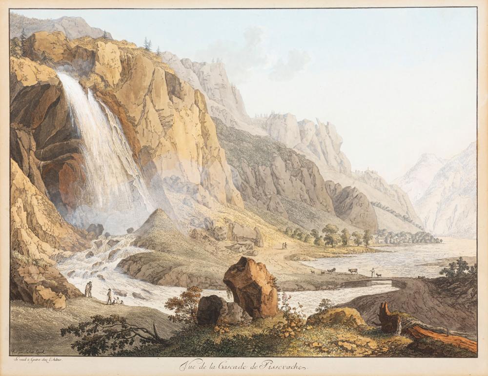 Jean Antoine Linck comparable auction result: jean antoine linck 1766 1843 vue de la cascade de pissevache c 1795 gravure sign e et titr e dans la plaque 37x48 cm