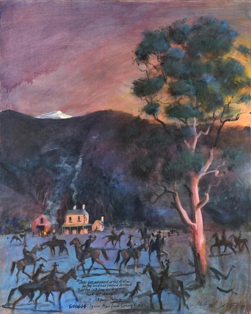 michael lodge 1942 man from snowy a b paterson 1 76 5 x 61 5cm · Lawsons · 2019-12-05 Michael Lodge comparable auction result: michael lodge 1942 man from snowy a b paterson 1 76 5 x 61 5cm