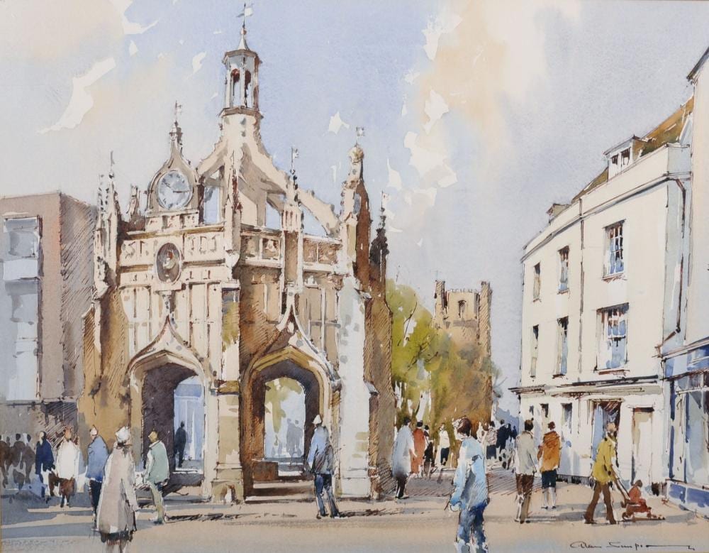Alan Simpson comparable auction result: alan simpson 1941 2007 british chichester cross with figures watercolour signed 18 5 x 24