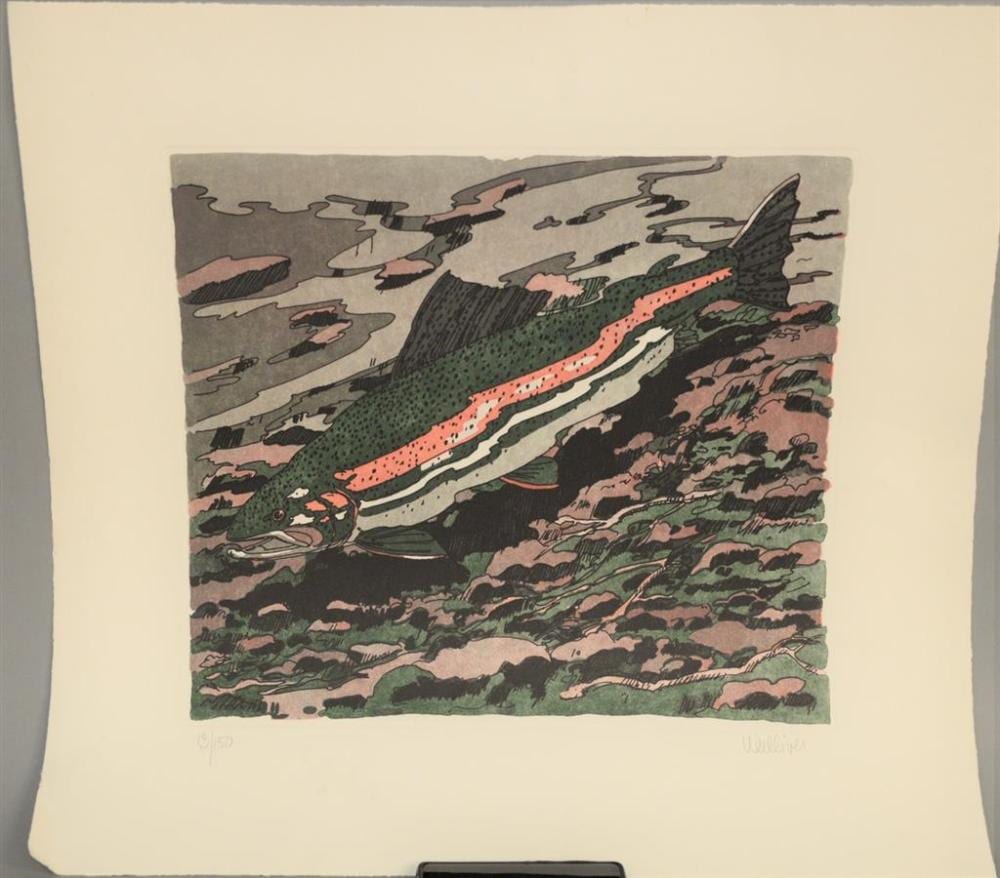 neil gavin welliver 1929 2005 winter rainbow trout 1983 aquatint and etching printed in colors on arches cover paper pencil · Nadeau's Auction Gallery · 2020-01-01 Neil Gavin Welliver comparable auction result: neil gavin welliver 1929 2005 winter rainbow trout 1983 aquatint and etching printed in colors on arches cover paper pencil