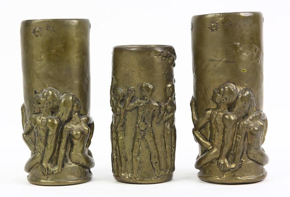 Pal Kepenyes comparable auction result: pal kepenyes patinated bronze cylindrical vessels