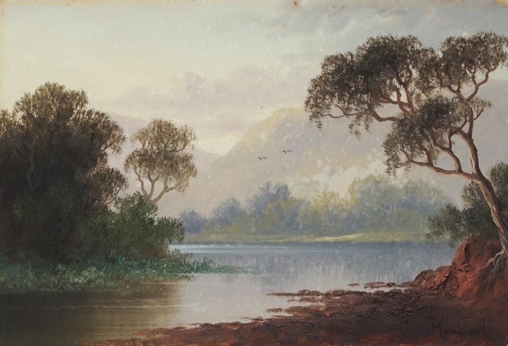 Percy Campbell comparable auction result: percy campbell 1869 1965 sunset on hawkesbury river c 1900 19 x 28 5cm