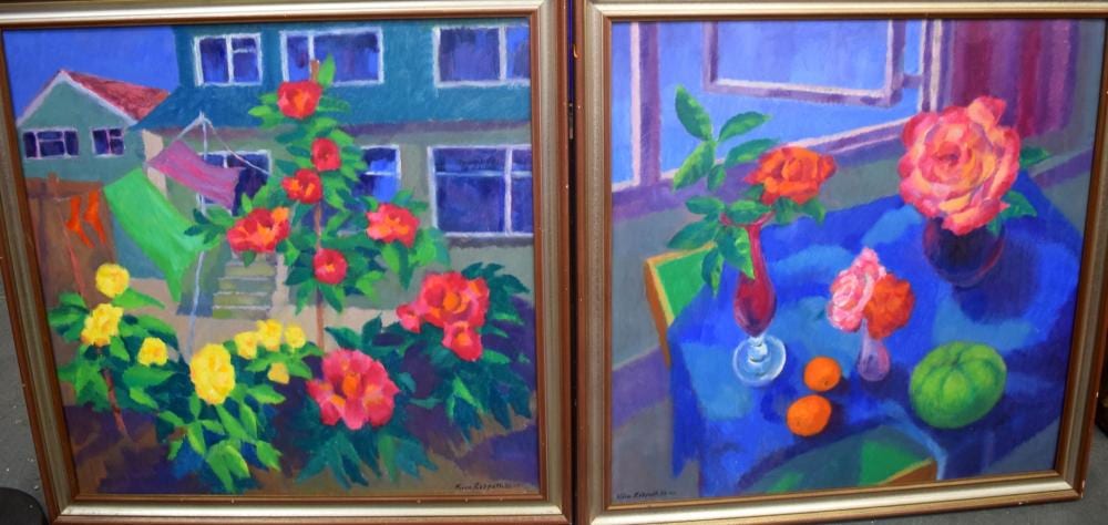 Kim Redpath comparable auction result: kim redpath b 1925 framed pair oil on board roses sweet melon together with another similar90 cm x 90 cm