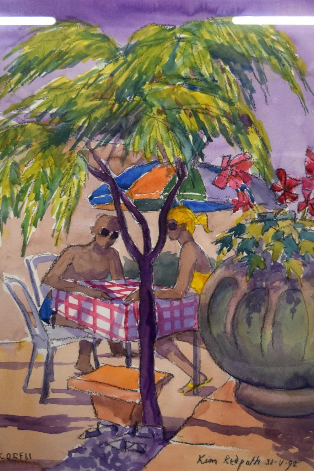 Kim Redpath comparable auction result: kim redpath b 1925 framed watercolour a couple at a table in the sun signed 48 cm x 33 cm
