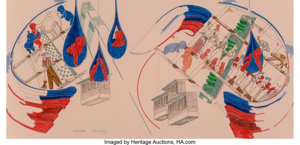 Nurit David comparable auction result: nurit david israeli b 1952 care of the sick 2012 ink on paper 10 3 4 x 22 i