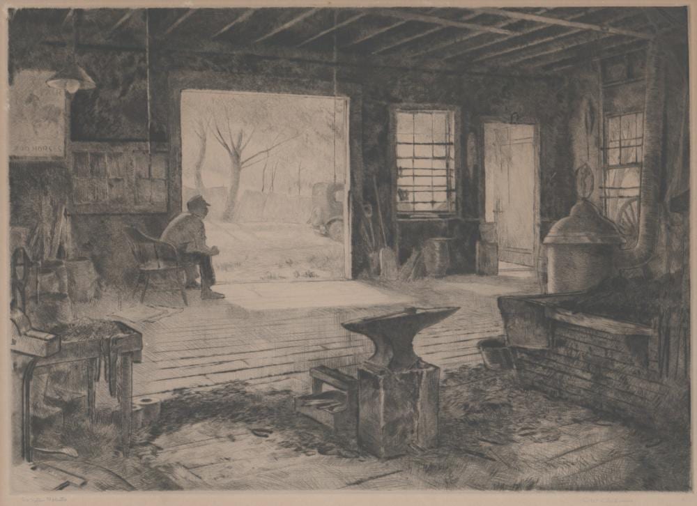 Clarence William Anderson comparable auction result: clarence william anderson etching man in barn