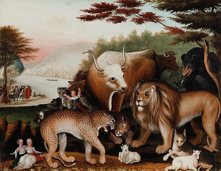 Edward Hicks (1780-1849) Peaceable Kingdom oil on canvas 24 x 31 ¼ in. comparable sale