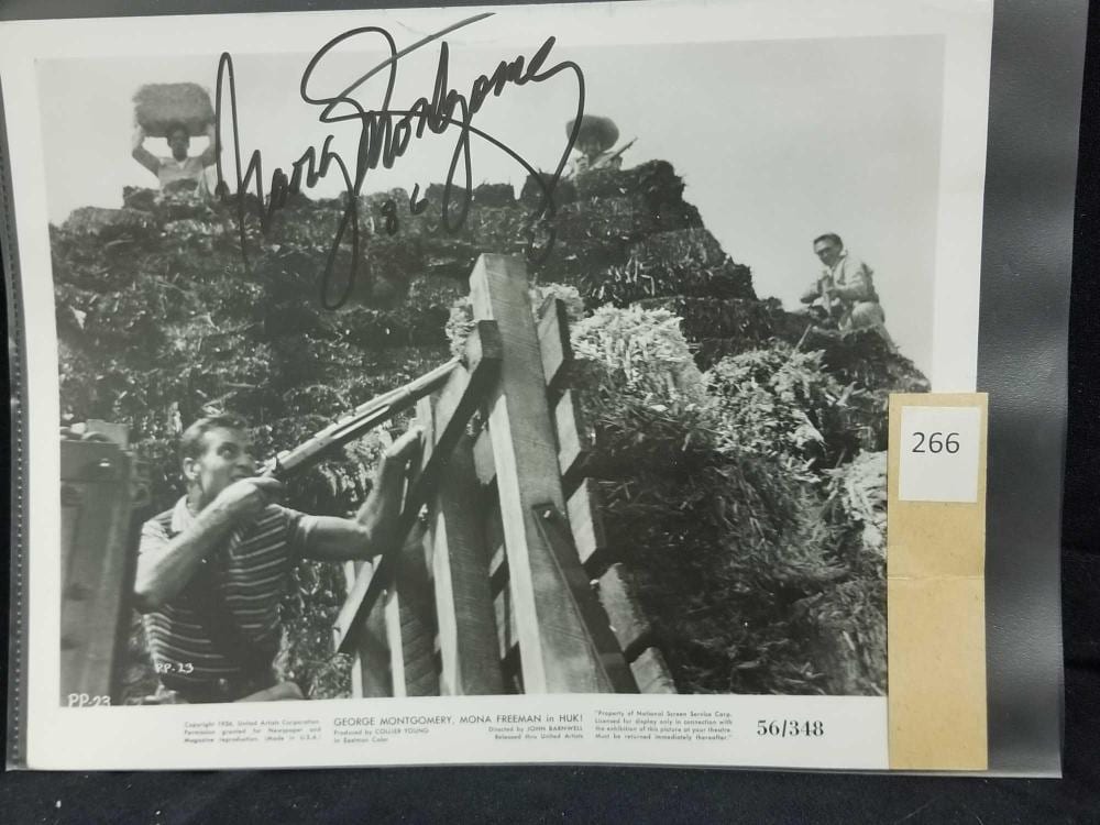george montgomery signed black white movie publicity photo · ISAYSOLD Auction Services · 2020-01-01 George Montgomery comparable auction result: george montgomery signed black white movie publicity photo