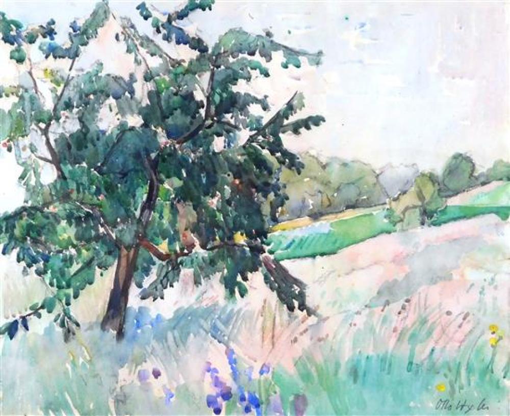 Otto Wyler comparable auction result: otto wyler swiss 1887 1965 20th c watercolor depicts landscape with cherry tree signed lr framed and matted under glass c