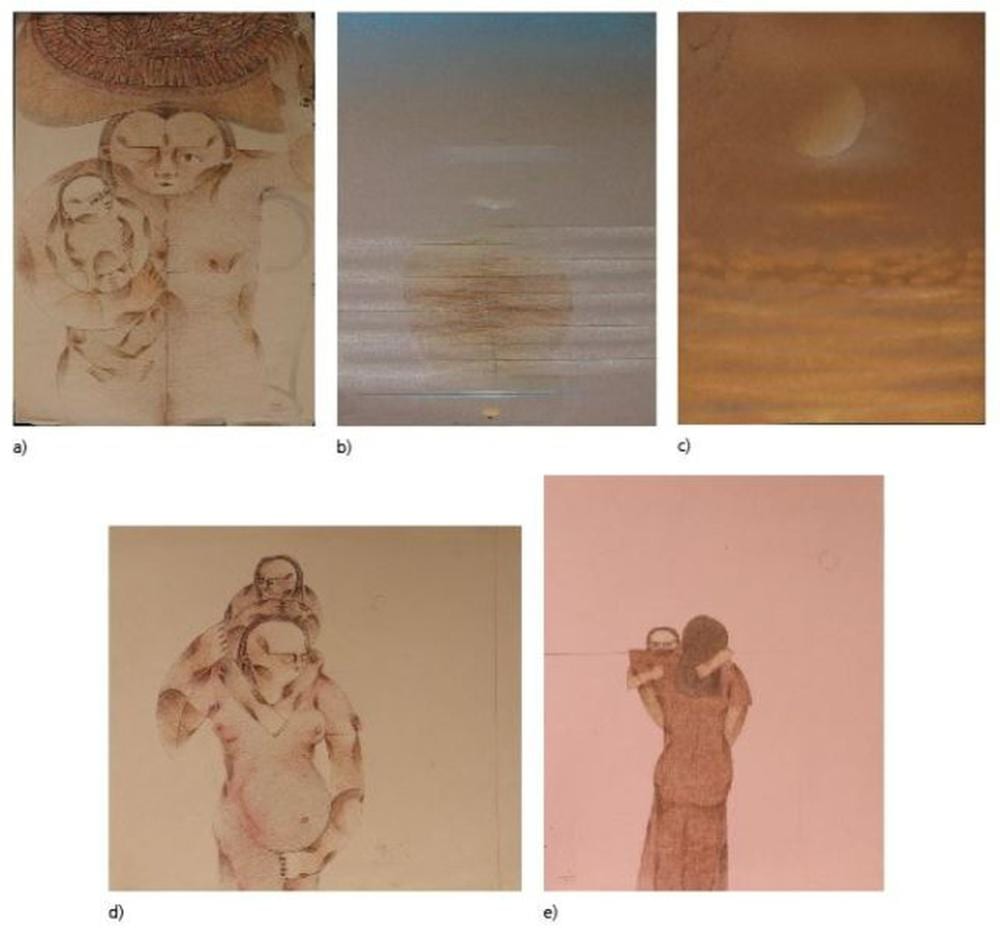 Danilo O. Garcia comparable auction result: danilo o garcia 1947 2015 a pinag twang b untitled c ochre summer haze no 2 d mag ina no 7 e untitled