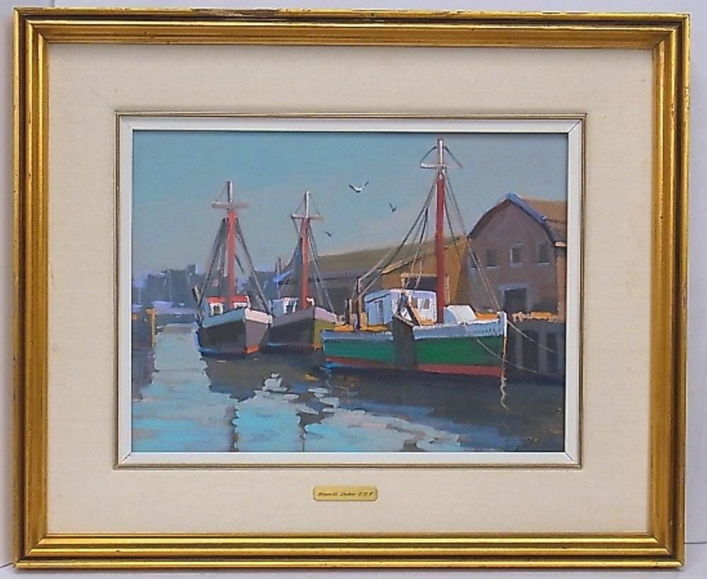 Raynald Leclerc comparable auction result: raynald leclerc signed original nautical boat harbor scene painting