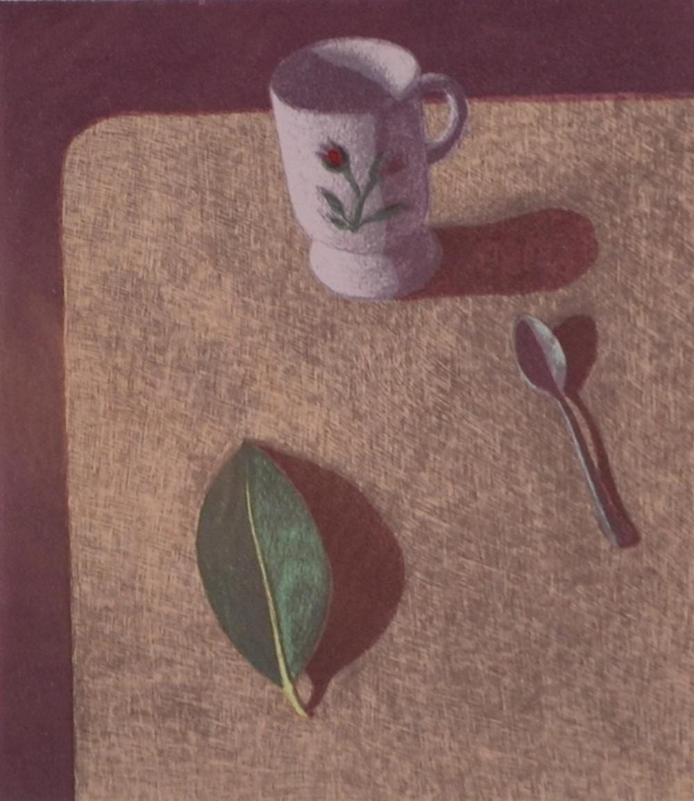 John Money comparable auction result: john money rose tea cup screenprint 25 50 47 x 41cm