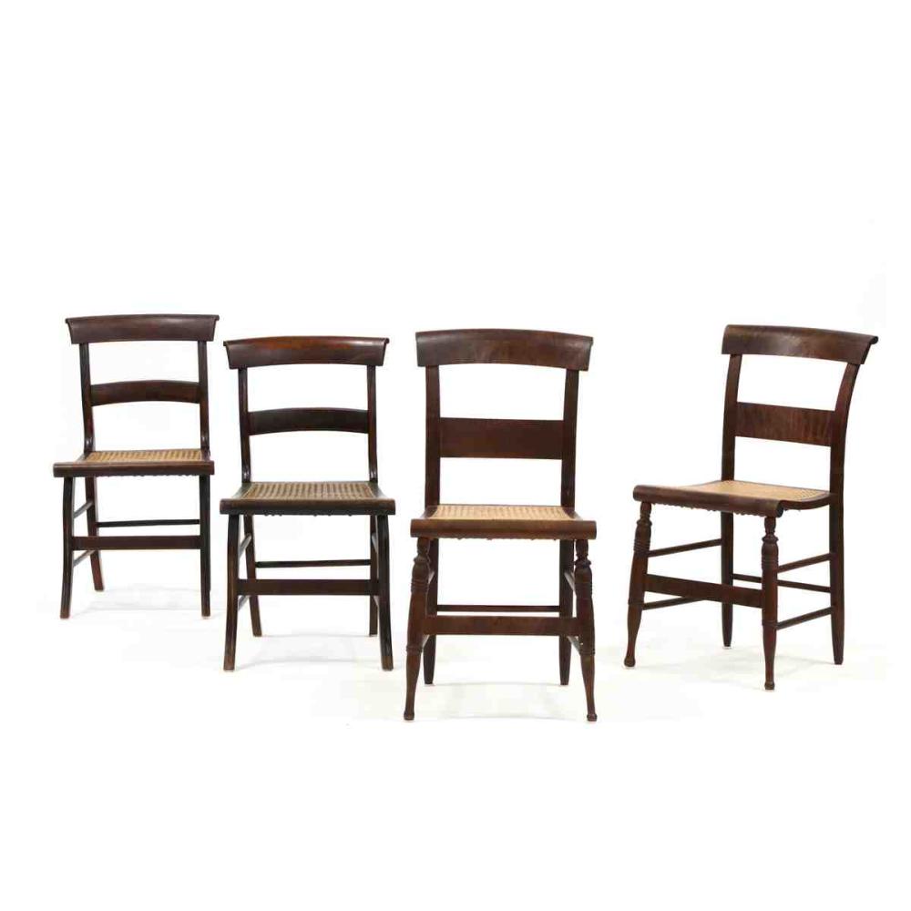 Four Antique American Cane Seat Chairs sold by Leland Little Auctions, lot 108 — auction record photograph