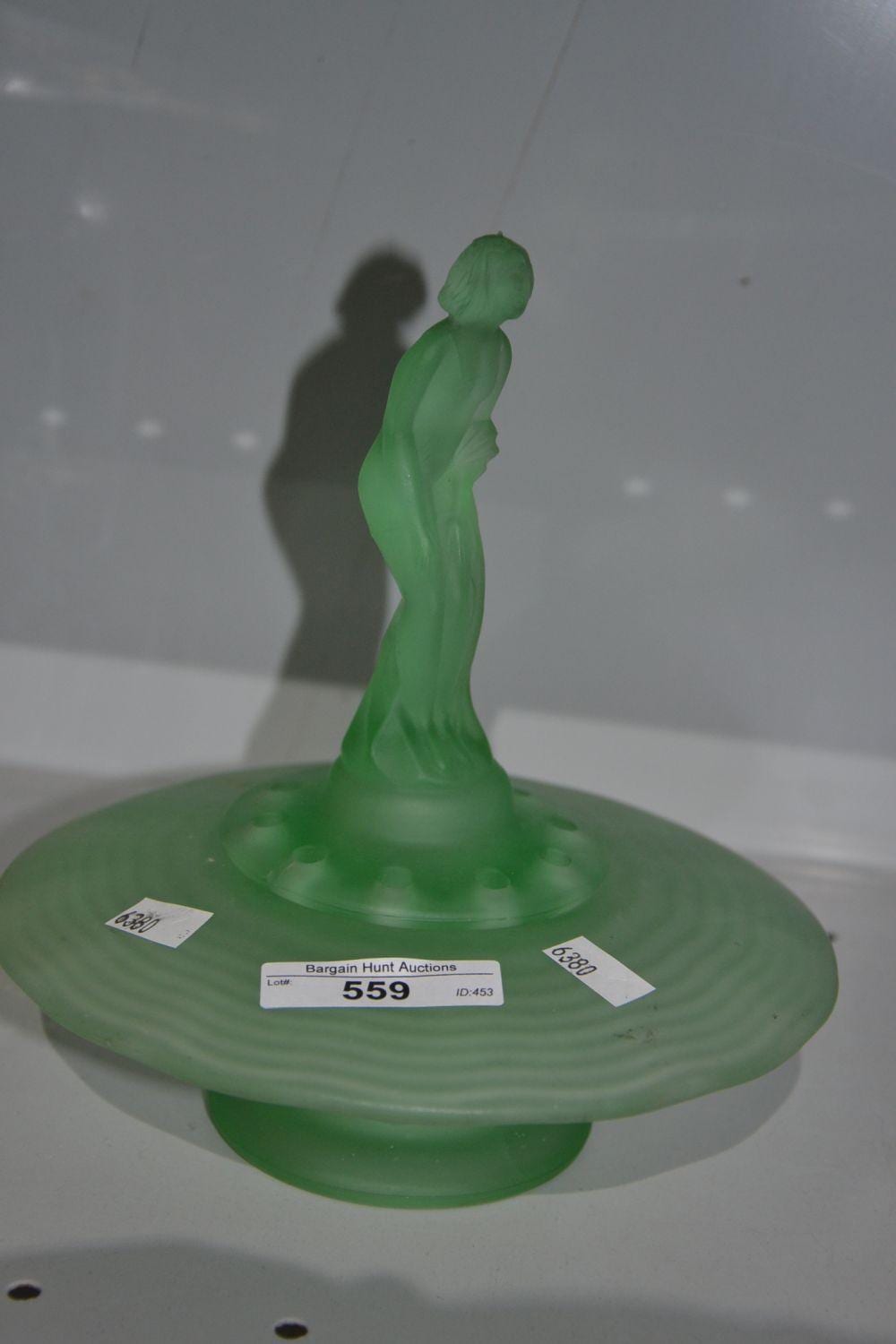Arthur Nelson Green comparable auction result: art deco green depression glass float bowl centre