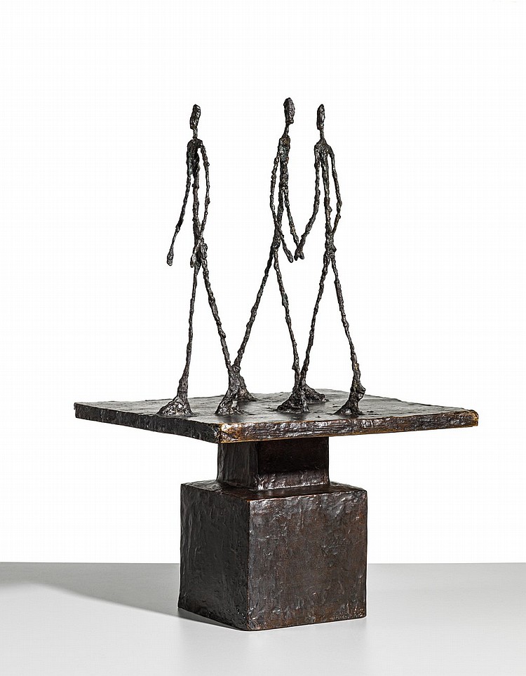 Alberto Giacometti (1901-1966) Trois hommes qui marchent (Grand plateau) bronze with dark brown patina Height: 28 ¼ in. (72 cm.) comparable sale