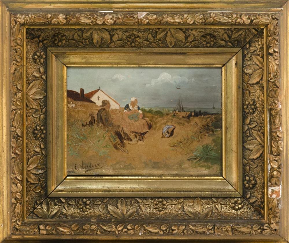 Elchanon Leonardus Verveer comparable auction result: elchanon leonardus verveer netherlands 1826 1900 figures on the shore oil on panel 5 x 7 framed 8 5 x 10 5