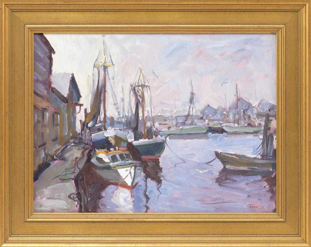 Roger Wilson Dennis comparable auction result: roger wilson dennis connecticut 1902 1996 harbor scene likely mystic connecticut oil on canvas board 12 x 16 framed 15 5