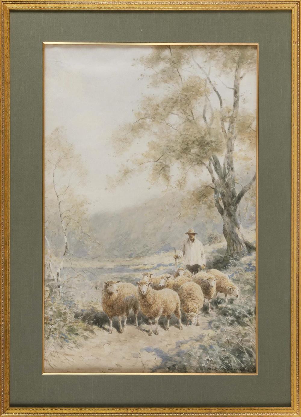 William Rowell Derrick comparable auction result: william rowell derrick new york california 1857 1941 a shepherd and his flock watercolor on paper 27 5 x 17 5 framed 35 x