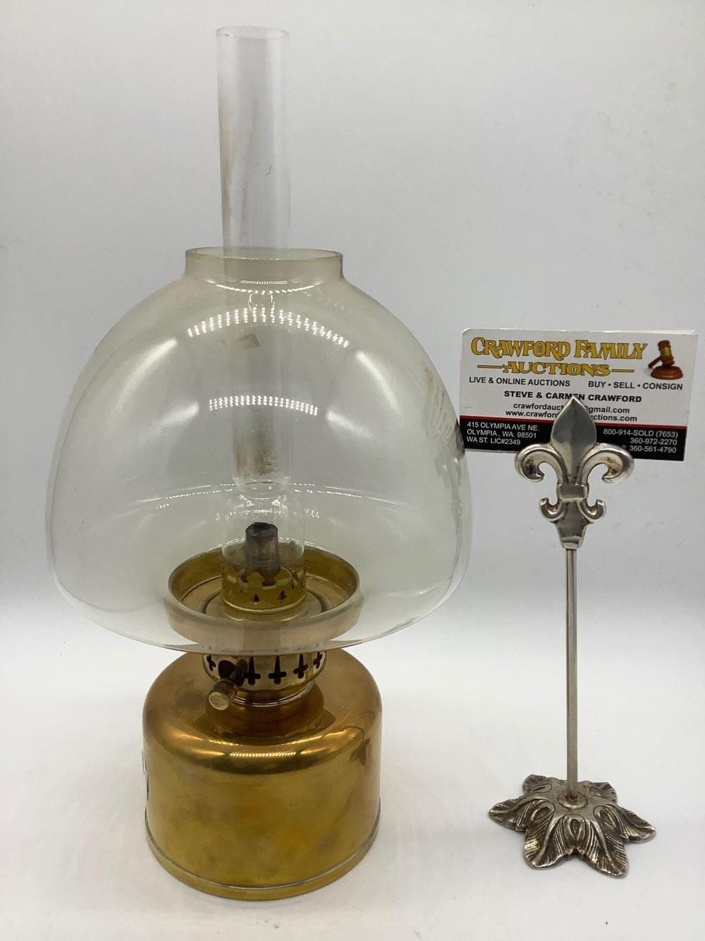 Vintage mid century Hans-Agne Jakobsson Markaryd Swedish kerosene oil lamp approx 13x7x7 inches. sold by Crawford Family Auctions, lot 78 — auction record photograph