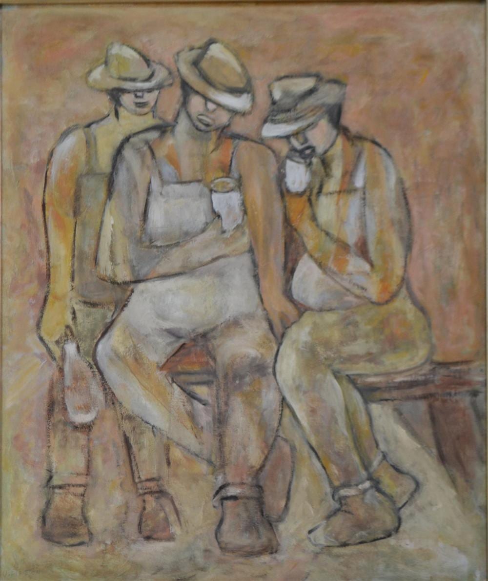 Valerie Albiston comparable auction result: valerie albiston friday evening at the pub oil on board 85 x 76cm