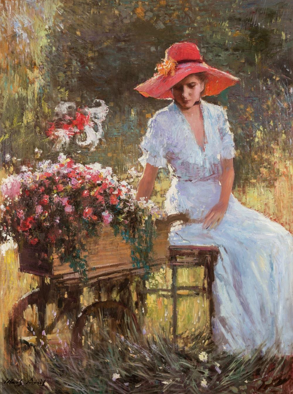 He An comparable auction result: an he woman in red hat