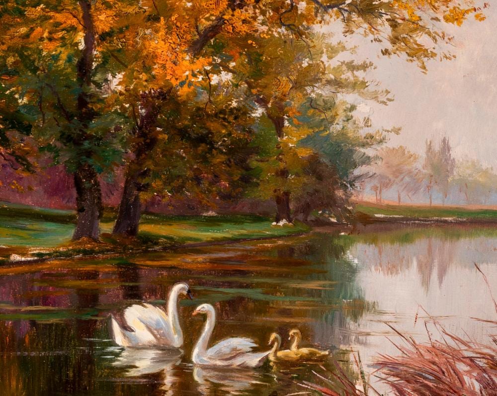 Jules Girardet comparable auction result: jules girardet attrib family of swans