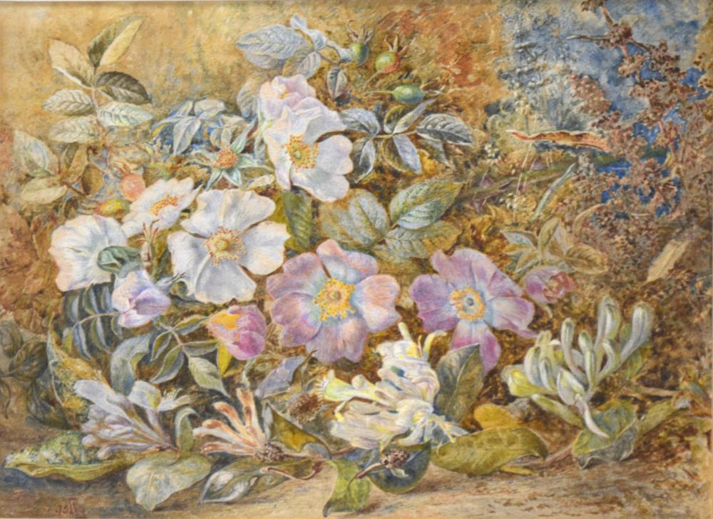 Robert W. Little comparable auction result: robert little christmas roses and flowers on a mossy bank